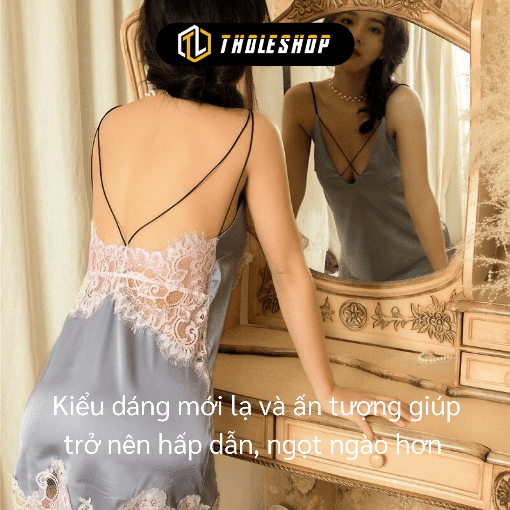 Đồ ngủ   GIÁ VỐN  Váy ngủ phi lụa 2 dây hở lưng phối ren cao cấp cho bạn thêm quyến rũ đáng yêu - Đồ ngủ cao cấp 6885