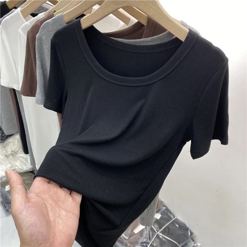 SUXI Áo Thun Tay Ngắn Cổ Tròn Màu Sắc Đơn Giản Thời Trang Mùa Hè Dành Cho Nữ