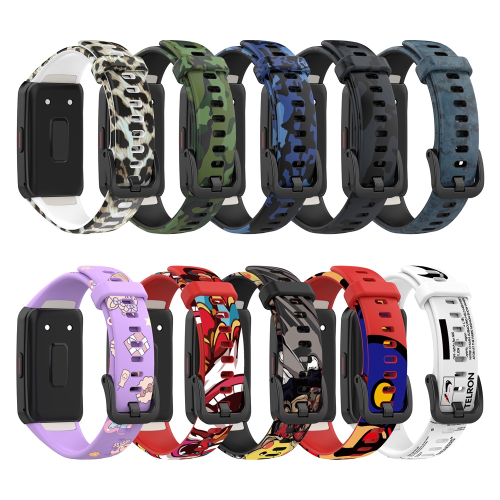 Dây đeo silicone họa tiết hoạt hình cho đồng hồ thông minh Huawei Band 6 Honor band 6