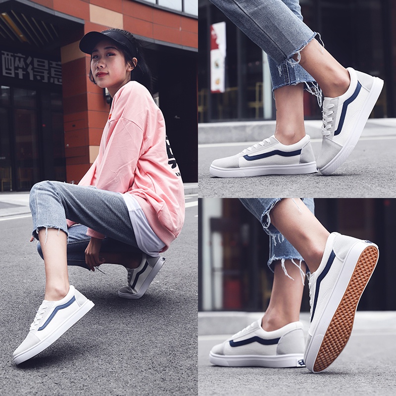 VANS Giày Thể Thao Vải Canvas Cổ Thấp Đế Bằng Cột Dây Thời Trang Cho Học Sinh