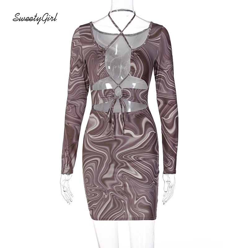 Đầm Mini Ôm Dáng Tay Dài Họa Tiết Kẻ Sọc Quyến Rũ Dành Cho Nữ