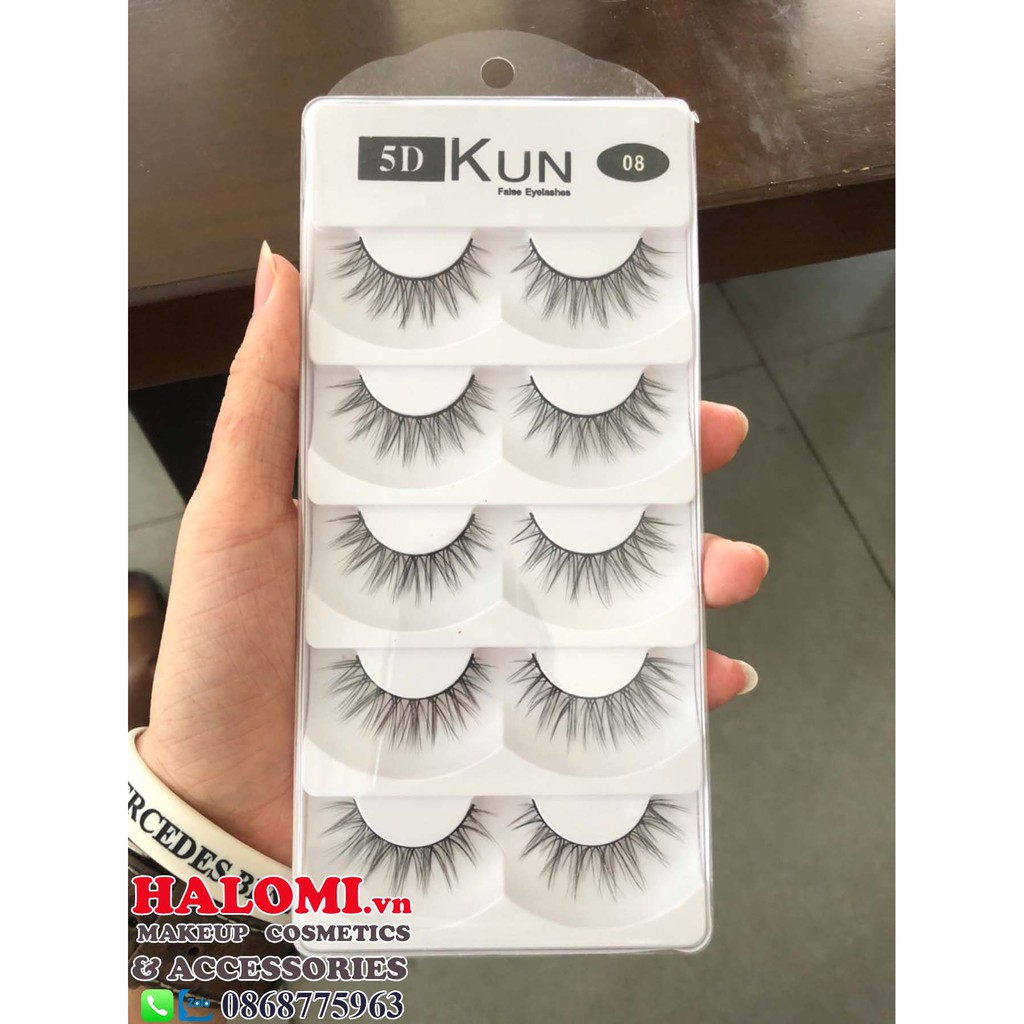 Lông mi giả tự nhiên Kun 5D 08 5 cặp cao cấp chính hãng HALOMI chuyên dùng cho makeup