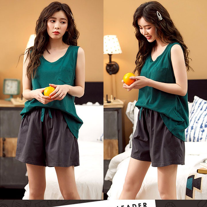 Bộ Đồ Ngủ Nữ Quần Áo Ba Lỗ Vải Cotton Mặc Ở Nhà Và Đi Chơi Mùa Hè Xinh Cộc Tay Thắt Nơ - Dáng Hàn Quốc BĐN25 | BigBuy360 - bigbuy360.vn