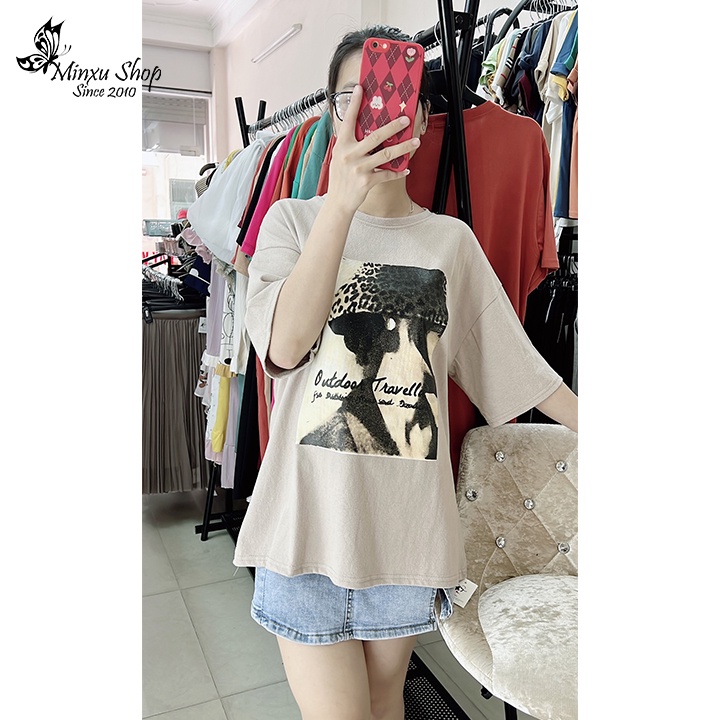 Áo thun nữ, áo phông cotton chất dày đẹp dáng thụng mặc giấu quần hình báo cá tính chất lừ QCL1 Minxu shop mã AO96