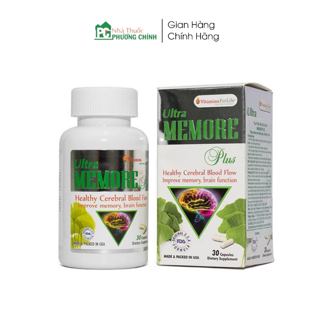 Viên Uống Bổ Não Ultra Memore Plus Vitamin For Life - Cải Thiện Trí Nhớ, Tăng Cường Tuần Hoàn Não Hộp 60 viên