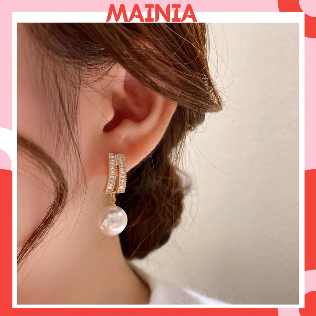 Bông Tai Bạc S925 Ngọc Trai Nhân Tạo Đính Đá Sang Trọng Đơn Giản Thanh Lịch Thời Trang Hàn Quốc Dự Tiệc Mainia Shop