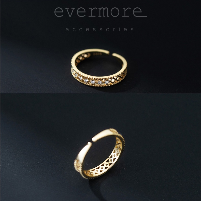 Nhẫn bạc Ý 925 cao cấp free size hình vương miện đính đá EVERMORE minimalism, thanh lịch - N017