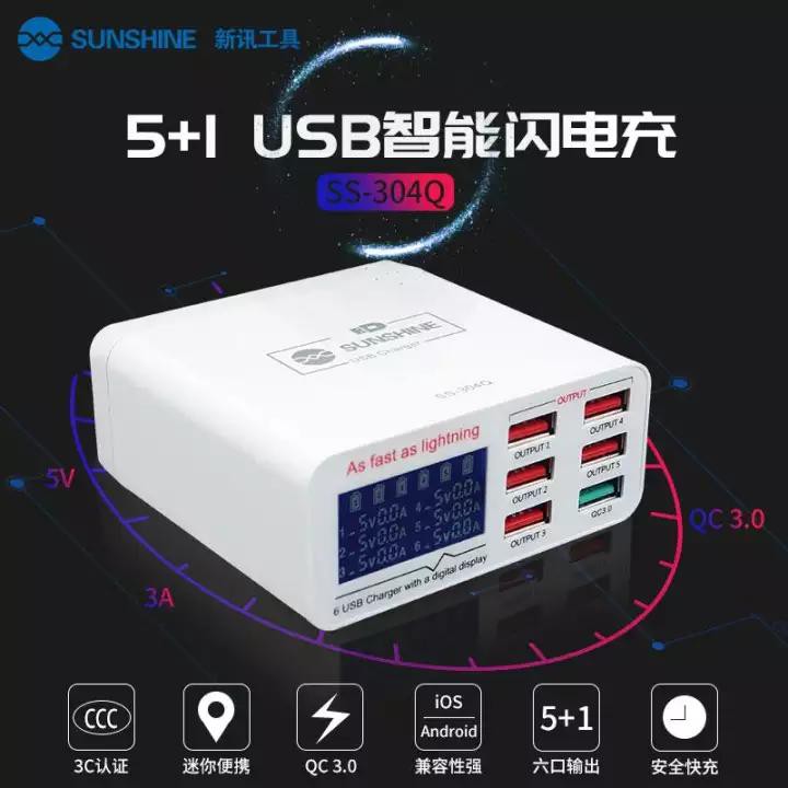 Bộ sạc 6 cổng test dòng SS-304Q (có sạc nhanh)