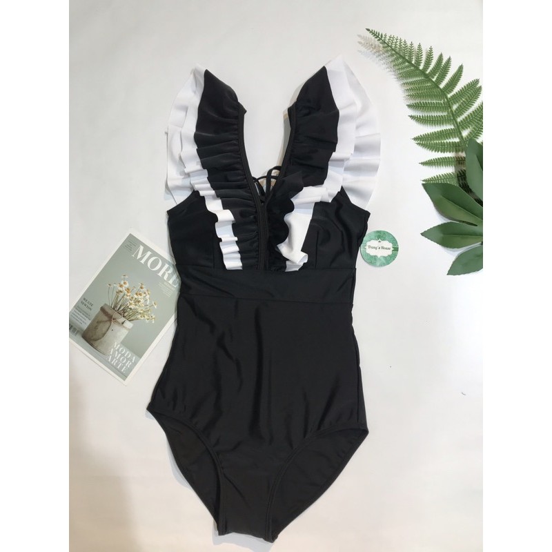 Bikini đi biển liền thân , đồ bơi nữ siêu đẹp , kín đáo sexy một mảnh màu trắng đen M06