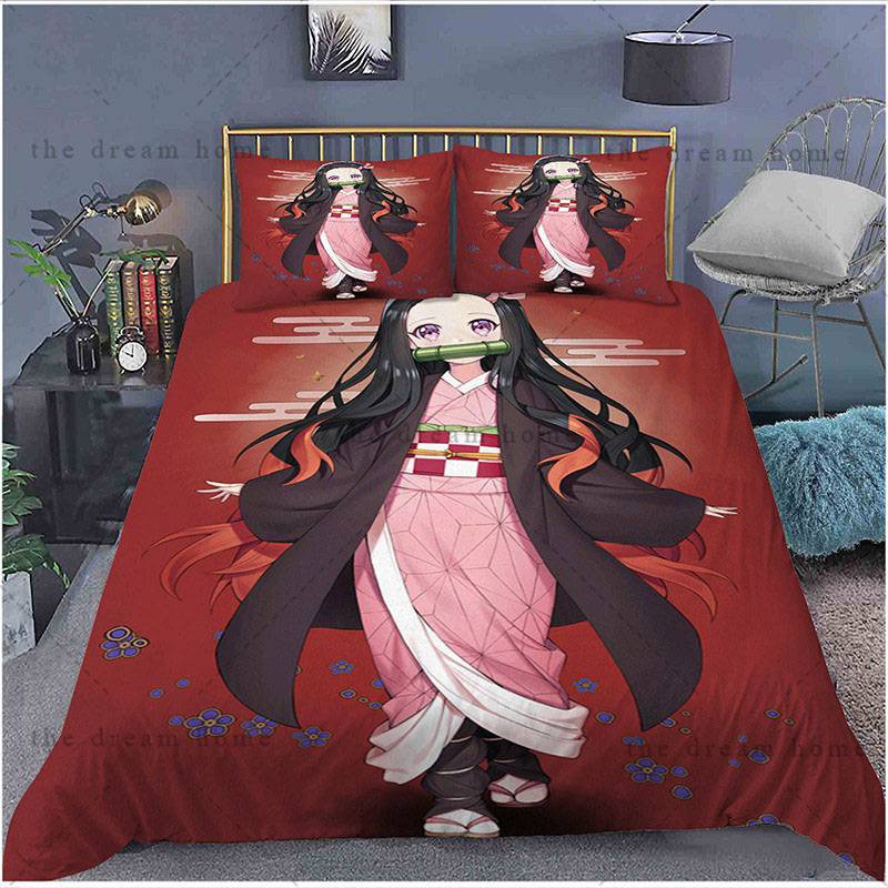 Bộ Vỏ Gối Và Ga Giường 2 Trong 1 In Hình Nhân Vật Anime Tanjirou Nezuko Đẹp Mắt