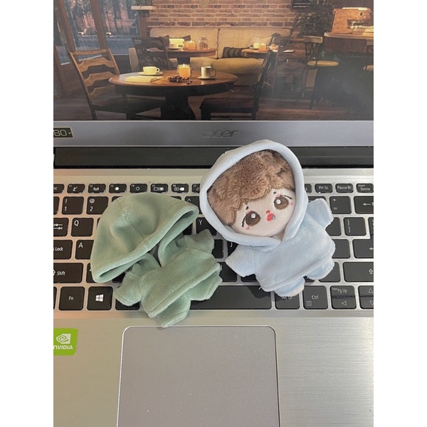 Bộ đồ hoodie quần nhung màu xám pastel cho doll 10cm 15cm 20cm