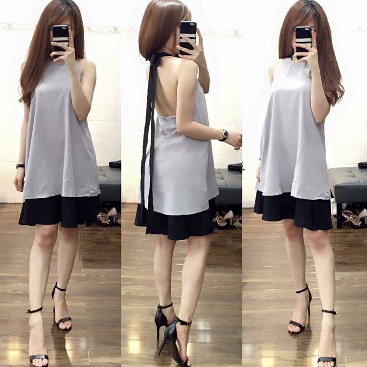 Váy xòe cổ nơ