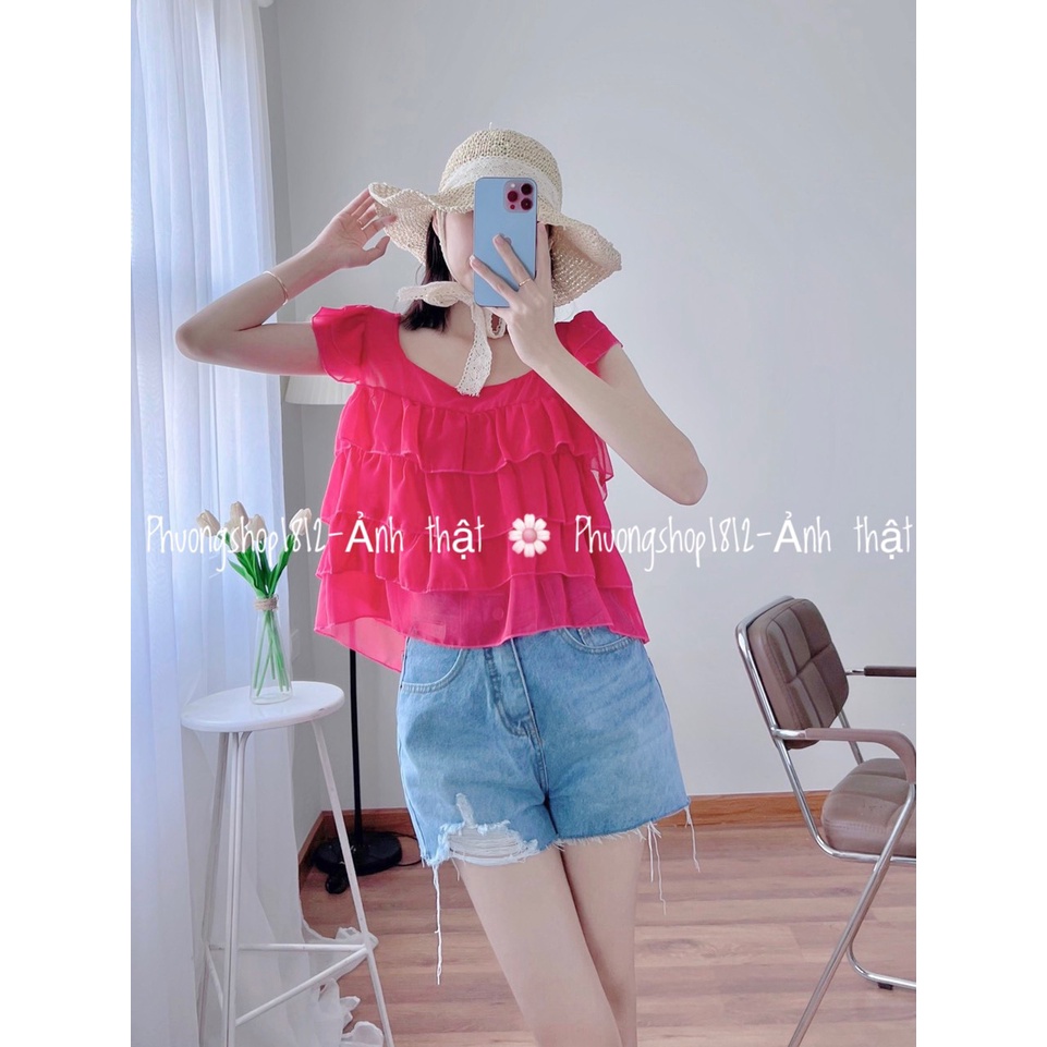 Áo Voan Kiểu Croptop 4 Tầng 5 Màu Siêu Xênh, [ ảnh-video thật ]