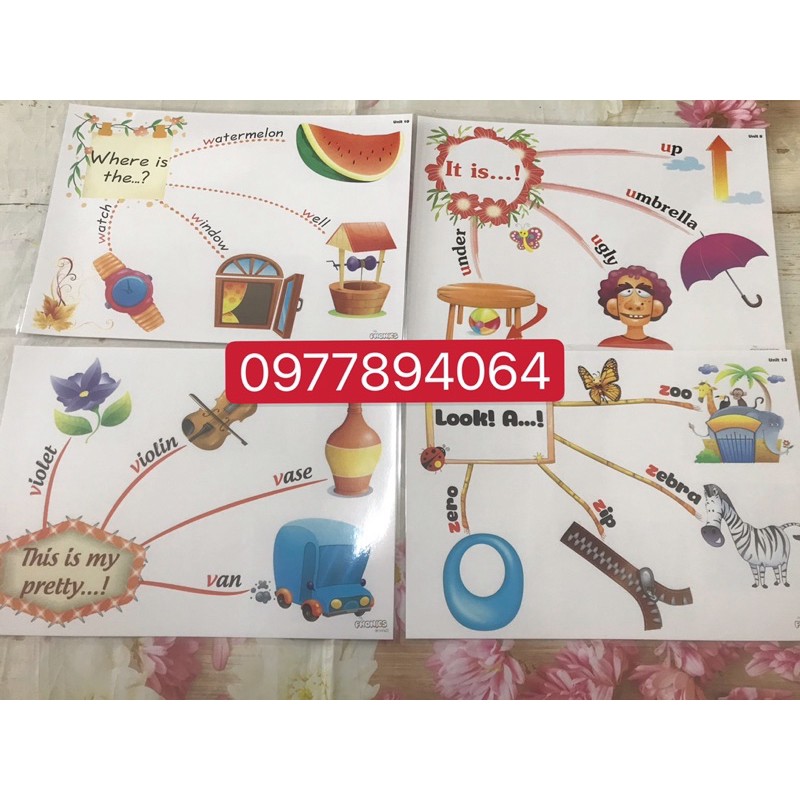 Mindmap My phonics 1-2 ☘ Tranh A3- ép plastic bền đẹp💯giáo cụ luyện nói Tiếng Anh