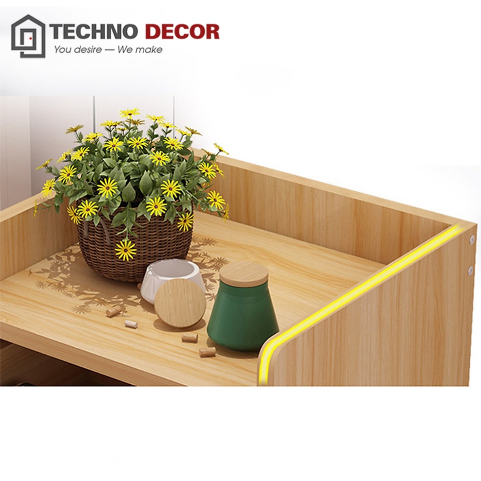 Tủ Gỗ Đầu Giường Vân Gỗ Nâu Tab Đầu Giường Nhỏ Gọn TechnoDecor BT0013