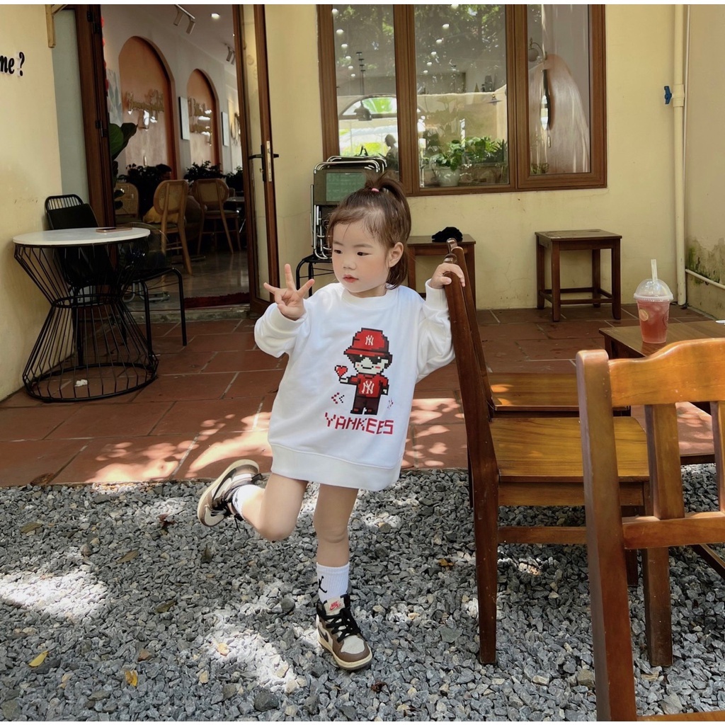 Áo sweater Mario logo thêu cho bé , áo nỉ cổ tròn unisex trẻ em , TP KIDs