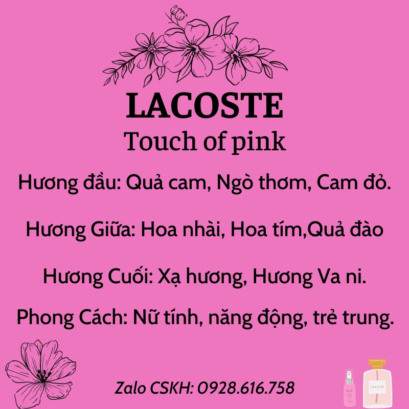 Nước Hoa mini, Nước Hoa Nữ Lacoste EDP 20ml 6D Hương Thơm Nhẹ Dịu, Thơm Lâu 12h Đi Học, Đi Chơi