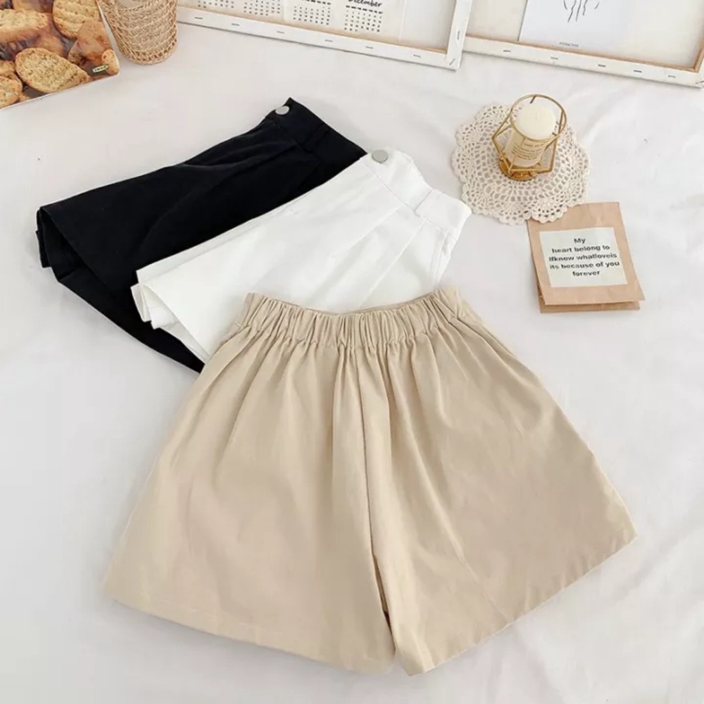 Quần short nữ ống rộng kaki basic, quần đùi kaki nữ cạp chun sau mặc ở nhà hè đi chơi biển đẹp