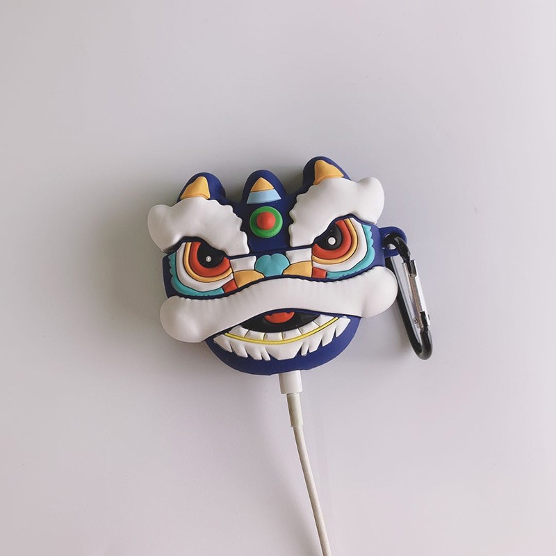 Vỏ Bảo Vệ Hộp Sạc Tai Nghe Airpods 2 3 pro Bằng Silicon Họa Tiết Chú Sư Tử Phong Cách Trung Hoa Độc Đáo