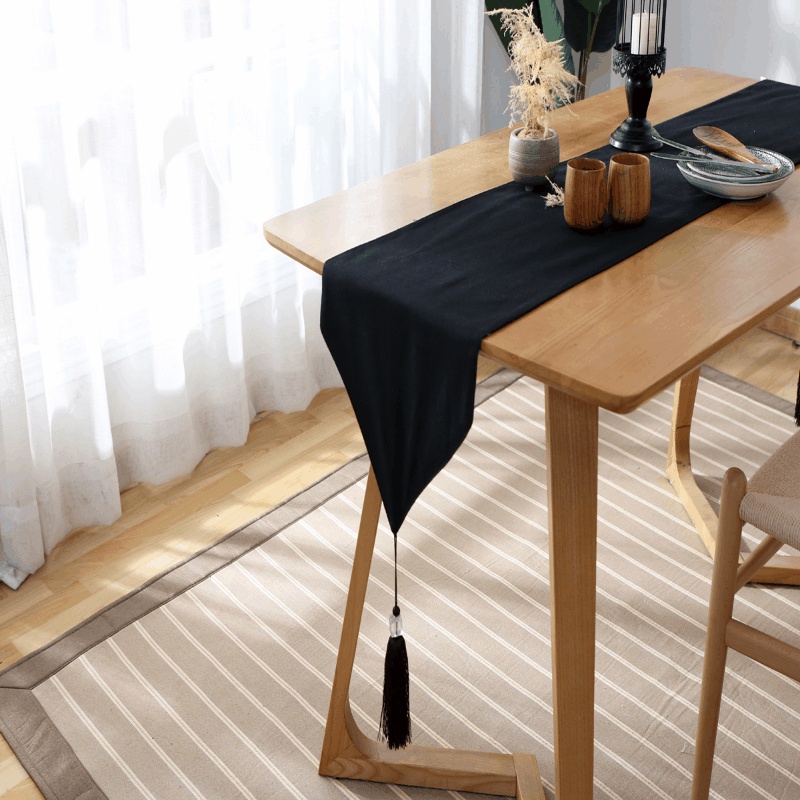 0.33*1.2/1.6/2.4m Table Runner Pure White & Black Chinese Japanese Nordic Style Table Cloth Table De