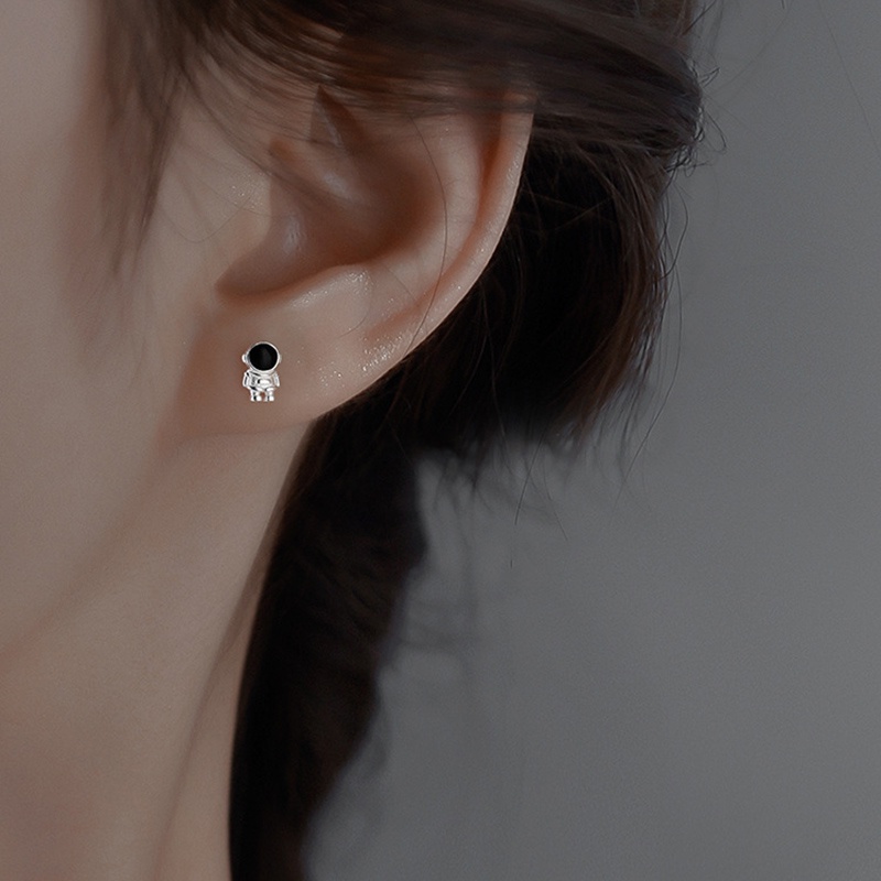 Khuyên Tai Bạc Hình Phi Hành Gia Đính Đá Opal Dễ Thương