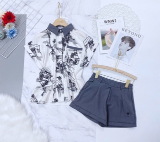 SET SƠ MI HOA MIX QUẦN THÊU CD ( có bán lẻ áo)