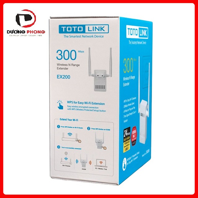 Bộ mở rộng sóng Wifi Totolink Ex200 Băng Tần 2.4 tốc độ 300MB - Chính hãng
