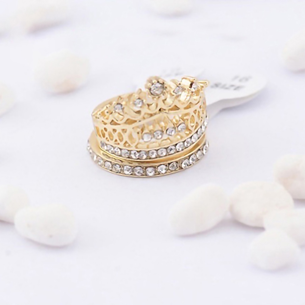 Bộ 2 nhẫn hợp kim vương miện đính đá quý nhân tạo sang trọng quý phái