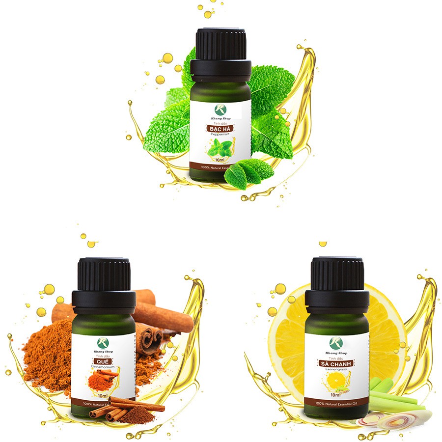 [RẺ VÔ ĐỊCH] Combo 3 lọ tinh dầu xông phòng 10ml các mùi (Sả chanh, quế, bạc hà)