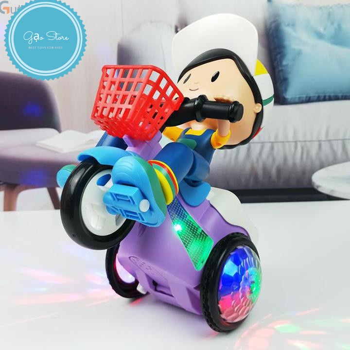 Đồ chơi xe Shipper - Đồ chơi em bé đi xe đạp xoay 360 độ có đèn và nhạc