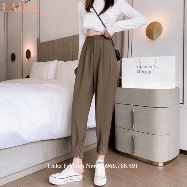 Quần tây lưng chun thun nữ đi học làm công sở bo gấu ống khóa kéo cá tính dáng quần vải baggy cạp chun cao công sở dài