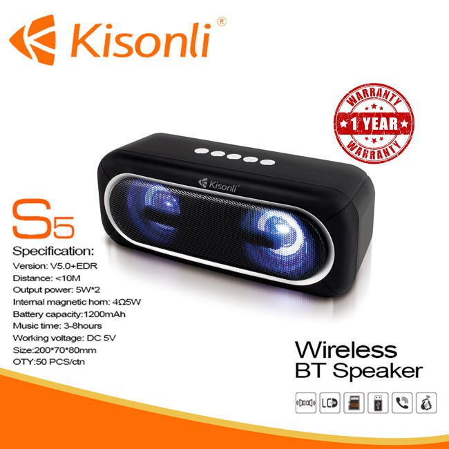 Loa Bluetooth Kisonli S5 v5.0 Chính hãng âm thanh cực hay siêu bền  bảo hành 12 tháng 1 đổi 1 (màu ngẫu nhiên)