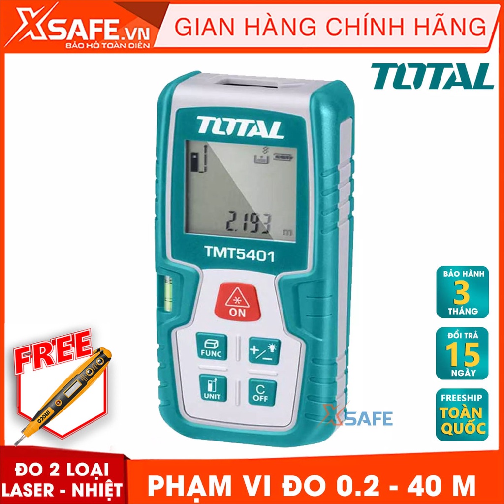 Máy đo khoảng cách tia Laser TOTAL TMT5401 Thiết bị đo khoảng cách tia Laser cầm tay phạm vi 0.2-40m - Chính hãng