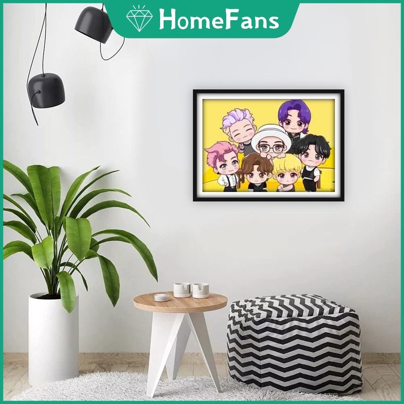 Bộ tranh đính đá 5d họa tiết hoạt hình BTS độc đáo kích thước 40x30cm diy dùng trang trí