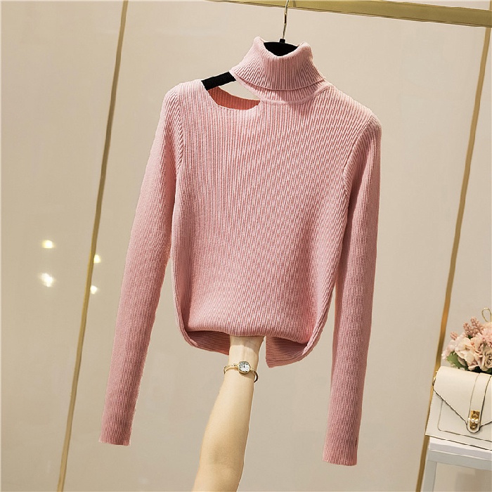 Áo len ZHELIHANGFEI cổ cao tay dài hở vai quyến rũ trẻ trung cho bạn gái