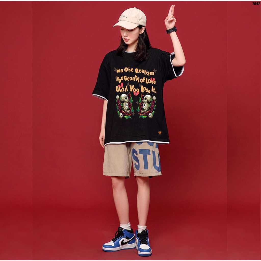 Áo thun tay lỡ nam nữ unisex form rộng Đầu lâu Love 1047 HY KOREA