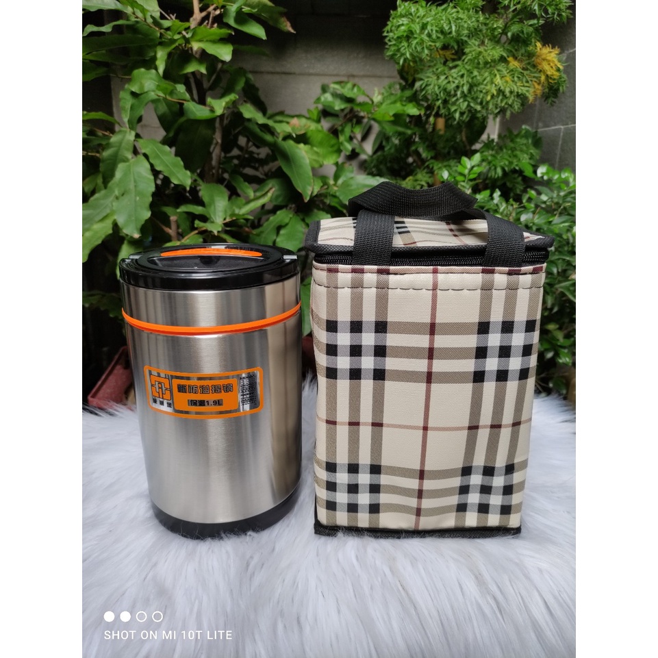 Combo hộp cơm inox 1900ml + túi Da Hàn Quốc giữ nhiệt - cao 23cm x rộng 13cm