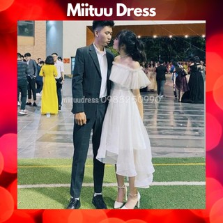 Váy trắng trễ vai dự tiệc sinh nhật dạ hội kỉ yếu xòe bèo công chúa xinh dễ thương Miituu CV1