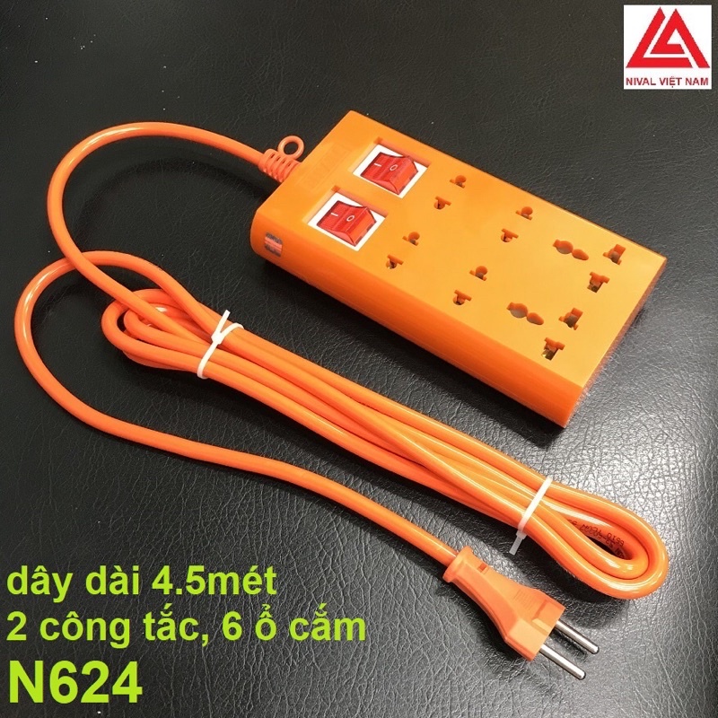 Ổ cắm điện có dây Nival lõi sứ 2500w 2công tắc