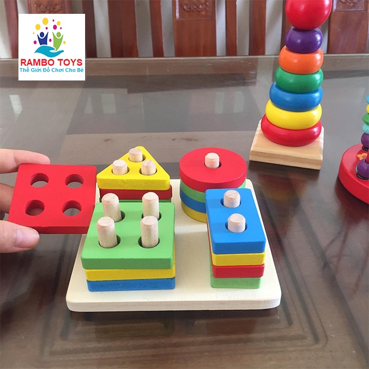 Combo đồ chơi thông minh Montessori 6 món bằng gỗ cho bé, đồ chơi gỗ an toàn cho bé RAMBO TOYS