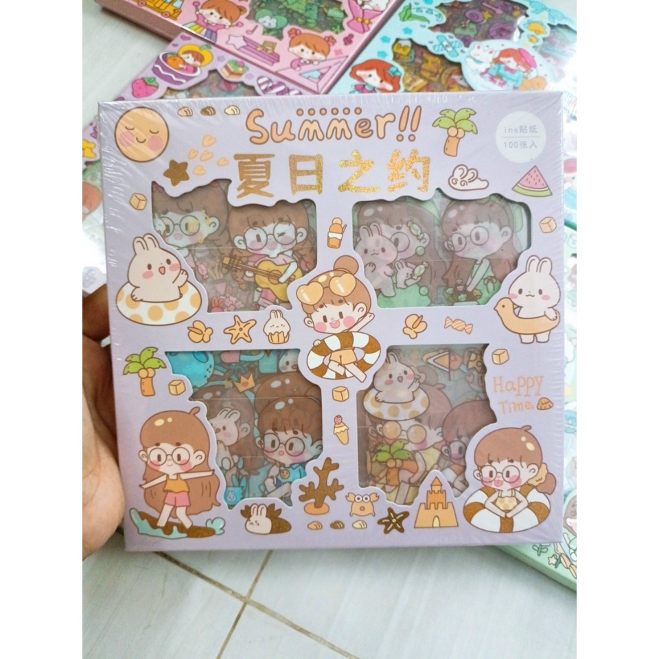 Sticker 100 miếng dán sách vở, đồ dùng, sổ tay nhiều mẫu mã đẹp, dễ thương