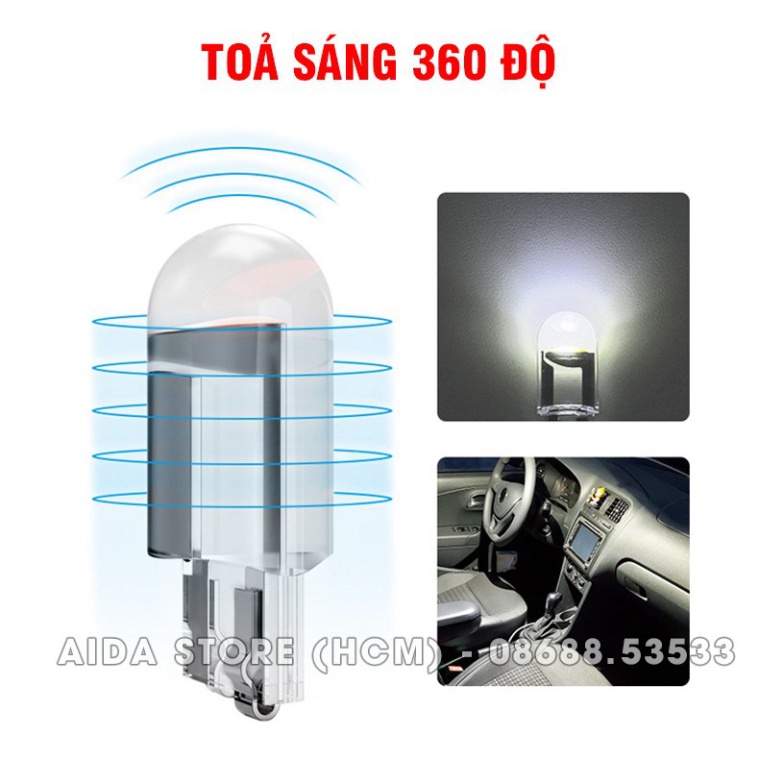 01 bóng LED T10 sáng tốt ĐÚC KÍNH như zin lắp mặt đồng hồ, demi, xi nhan xe máy, ô tô DC 12v