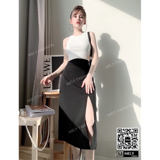 Bigsize - chân váy midi xẻ tà siêu hack dáng