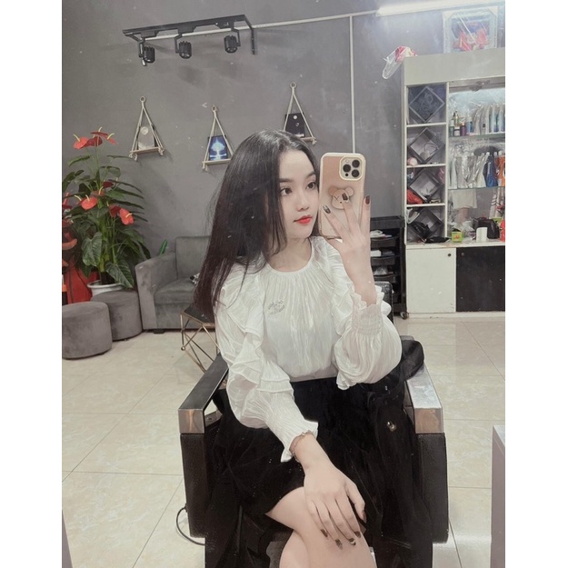 [HÀNG SẴN]ÁO SƠMI TƠ ORGANZA “DAISY” VAI BÈO TIỂU THƯ