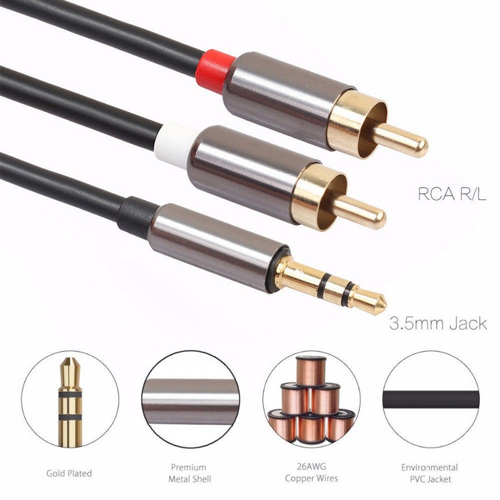 Cáp Chuyển Đổi Âm Thanh Từ Đầu Cắm 3.5mm Sang 2rca Chuyên Dụng Chất Lượng Cao