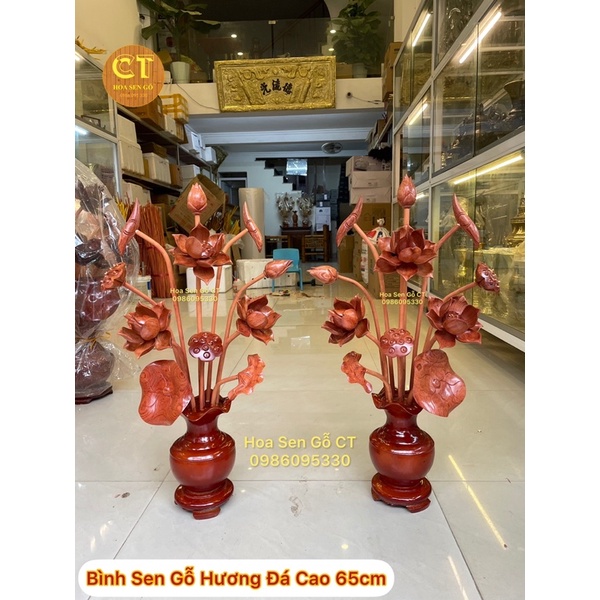 Hoa Sen Gỗ Hương Đá Cao 65cm