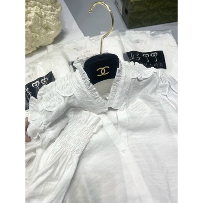 Áo sơ mi đũi cổ trụ bèo tay nhún xinh