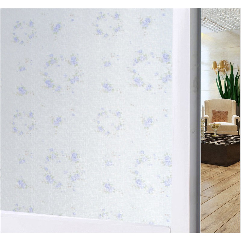Decal dán kính khổ 45cm vòng hoa tím keo sẵn bóc dán