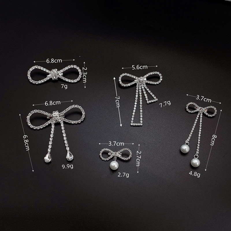 Trâm Cài Áo Hình Nơ Đính Đá Ngọc Trai Phối Tua Rua 7 Kiểu Chất Lượng Cao