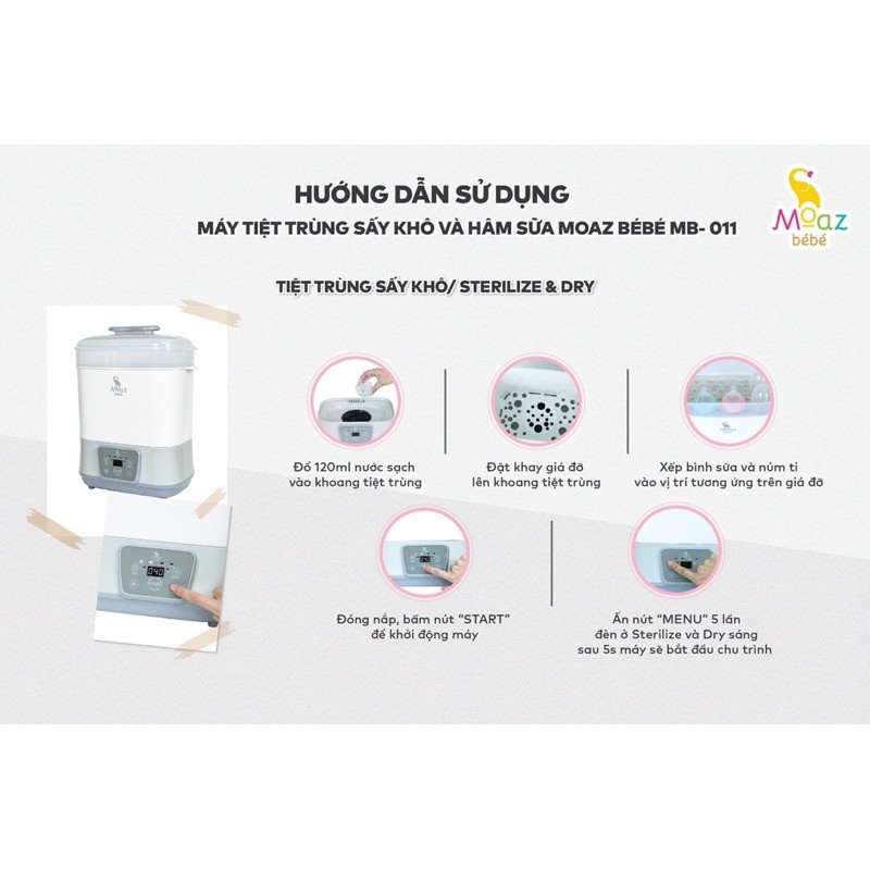 Máy tiệt trùng hơi nước sấy khô thông minh Moaz bebe Mb011